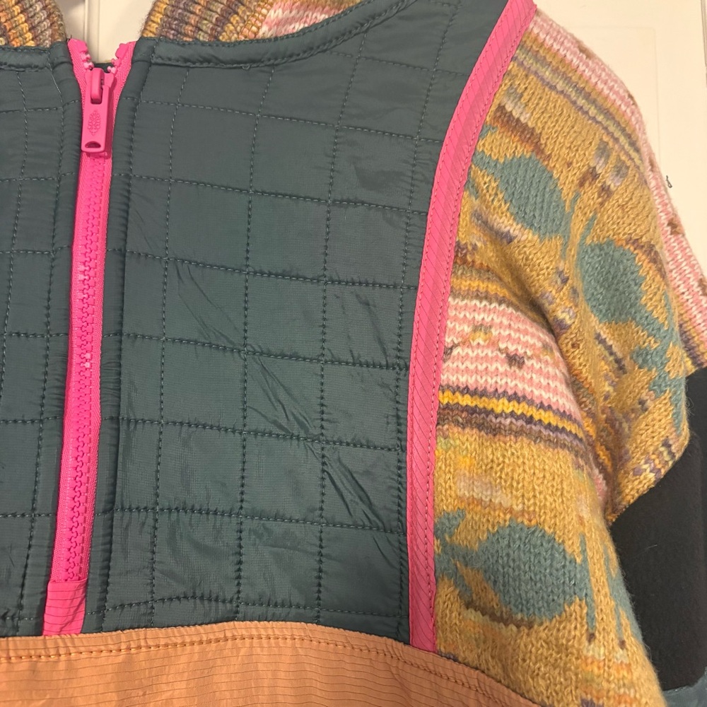 Free People To The Peak Quarter Zip in Fairisle / Hot Pink Combo - Picture 10 of 11
